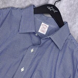 Brooks Brothers Dress Shirt Mens 18-35 Blue Gingham Excellent Traditional Fit